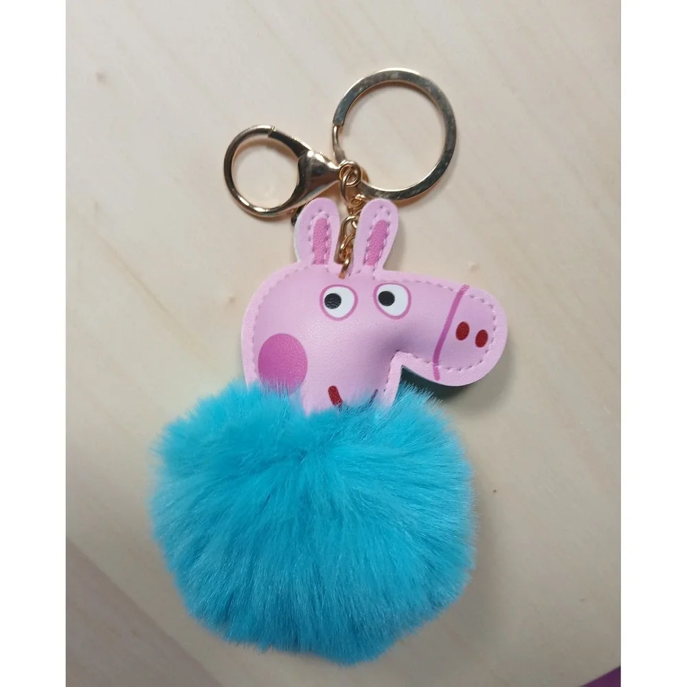Peppa Pig Vibrant Blue Fur Ball Keychains